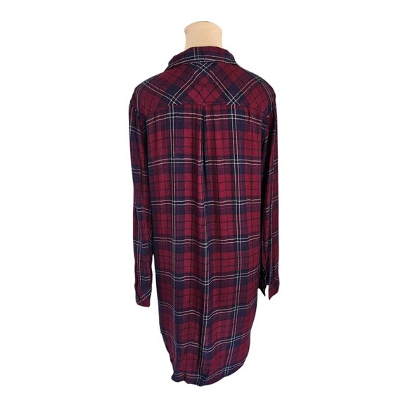 Rails Plaid Bianca Shirtdress Burgundy Blue Long Sleeve Collared Dress Sz M - Picture 7 of 12